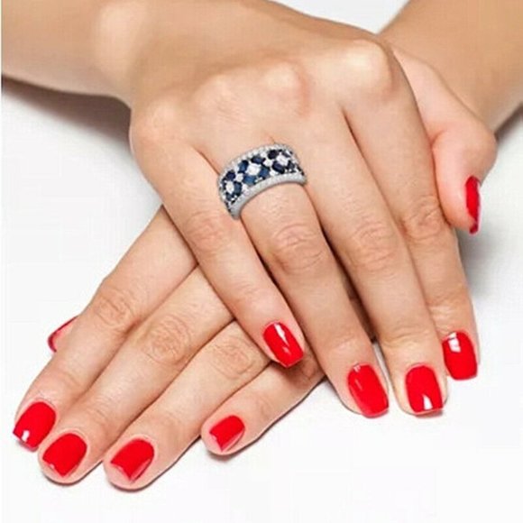 New Splendid 925 Silver Diamond Sapphire Band - Picture 3 of 6